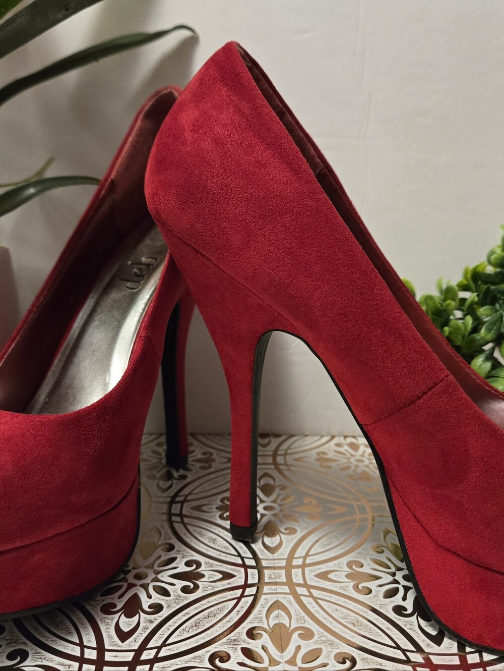 Red Suede Platform High Heel Pumps for Women